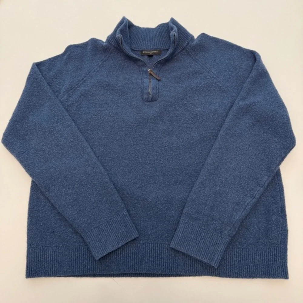 Banana Republic Quarter-Zip Blue‎ Cotton Wool Blend Knit Sweater Mens XL